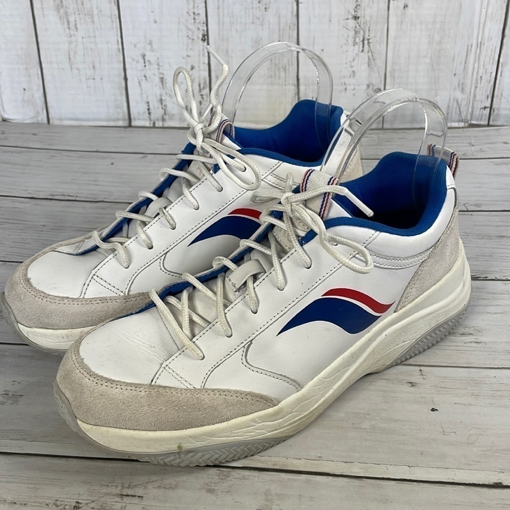 Keds K-89 White Chunky Leather Sneaker with Red&White Wave Accent